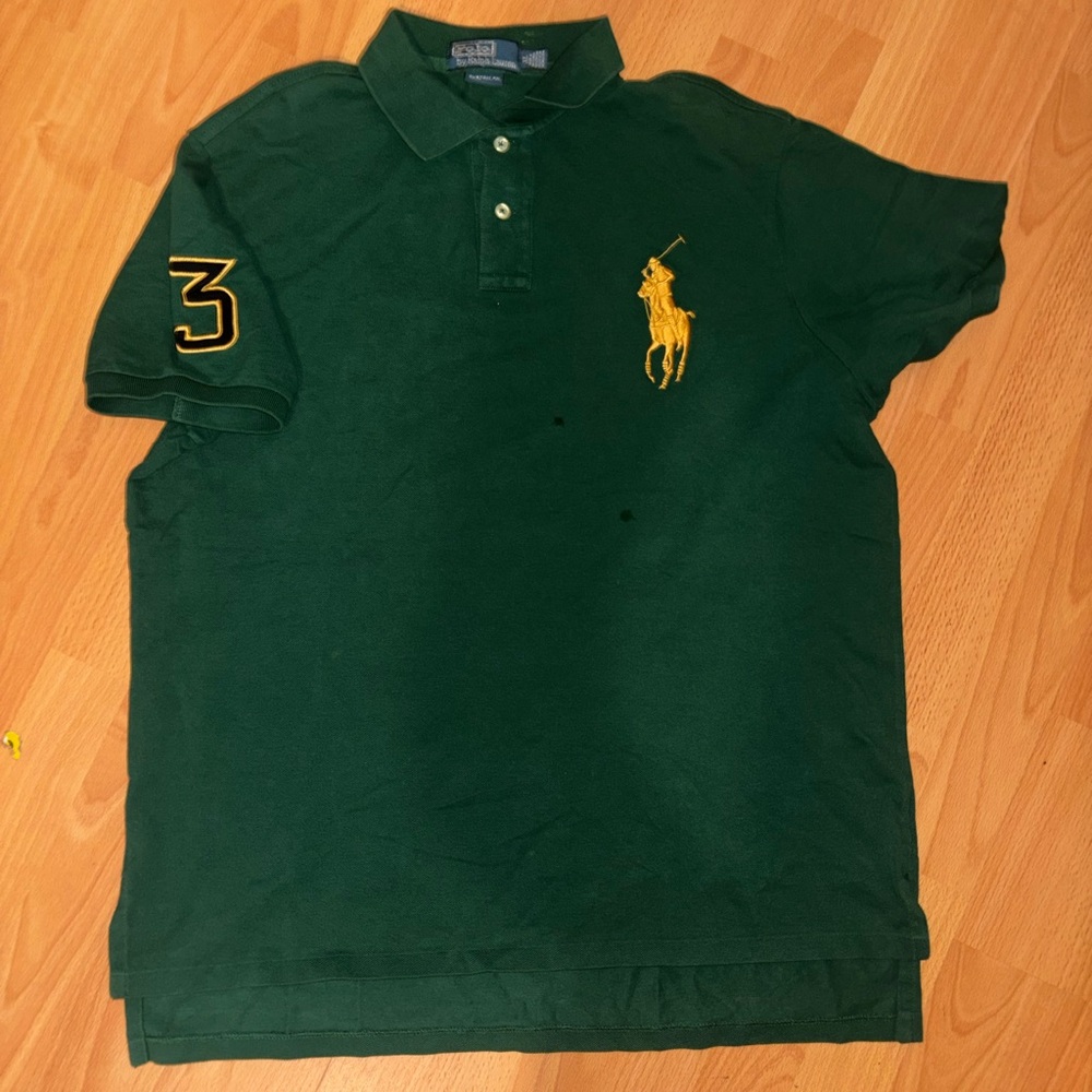Polo Ralph Lauren Green Polo with Yellow Big Pony Logo Custom Fit Size XL